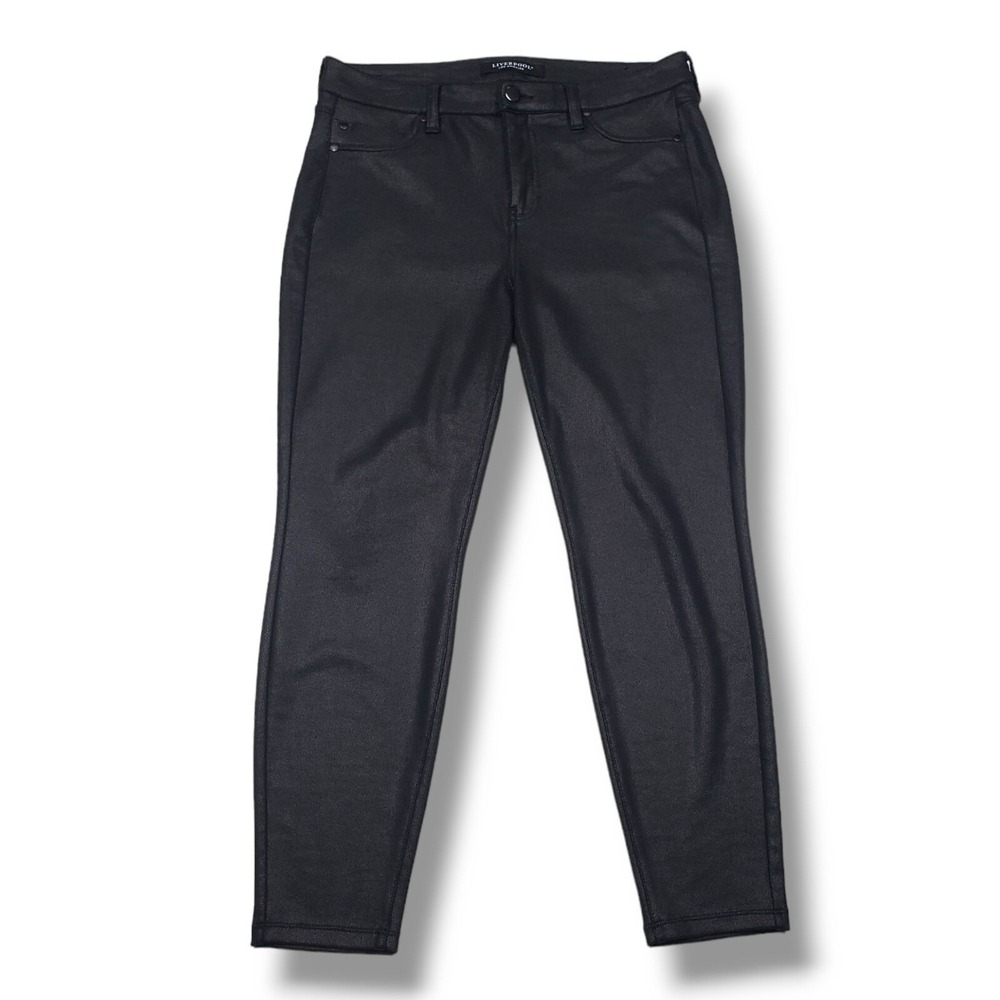 Liverpool Pants Womens 12 Petite Black Coated High Rise Leggings